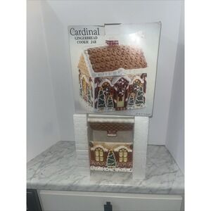Christmas Ceramic Gingerbread Cookie Jar by Cardinal Inc New In Box 9"x7"x9 1-4"